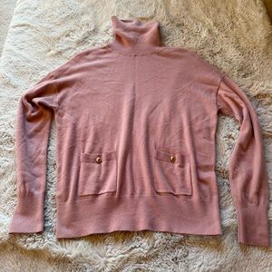 Kate Spade dusty pink turtle neck sweater with pocket accents size small